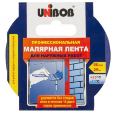 Скотч малярный профессиональный Unibob, для наружных/внутренних работ, 50 мм x 25 м, синий